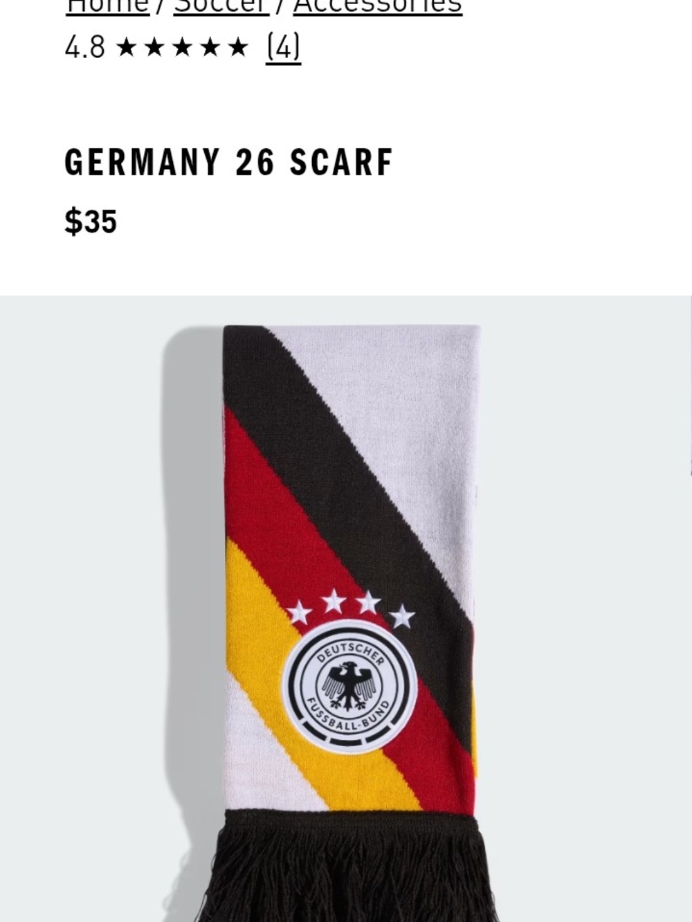 ⚽Adidas Germany 26 World Cup National Team Scarf - White, Black, Red, Yellow